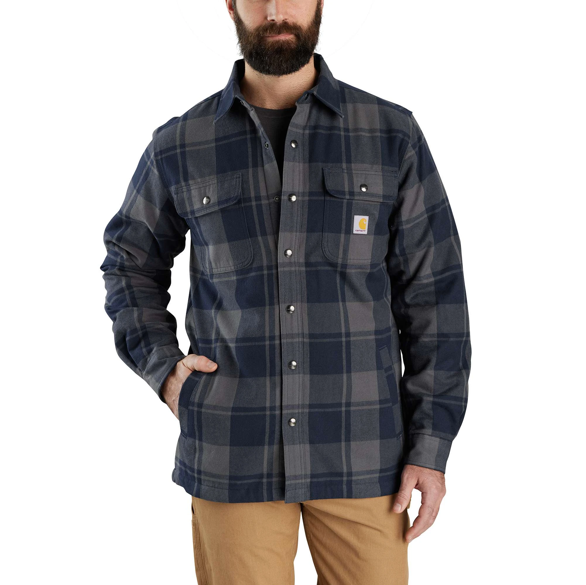 Men's Relaxed Fit Flannel Sherpa-lined Shirt Jac - Navy, 2xl