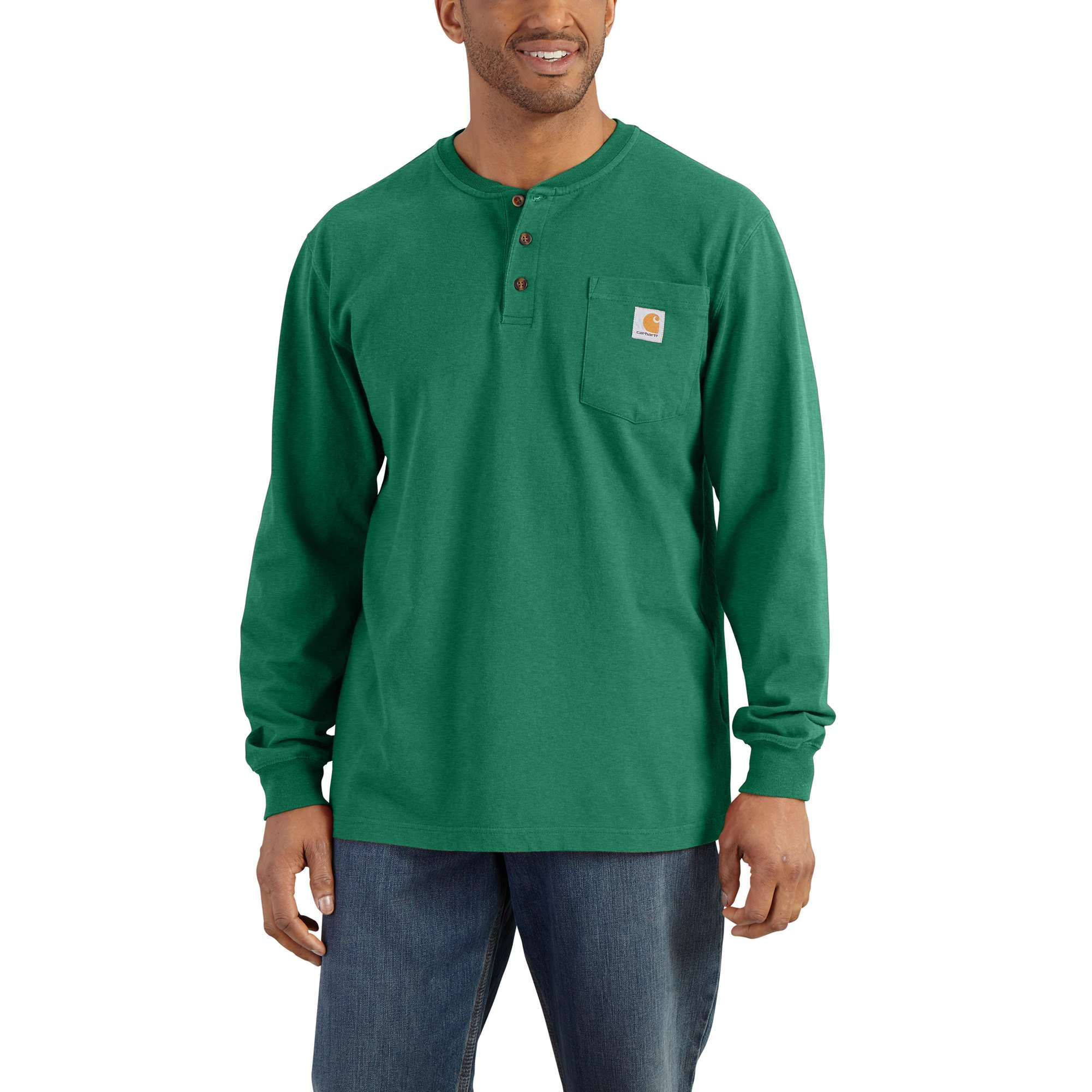 Men's Loose Fit Heavyweight Long-sleeve Pocket Henley T-shirt - Xl North Woods Heather
