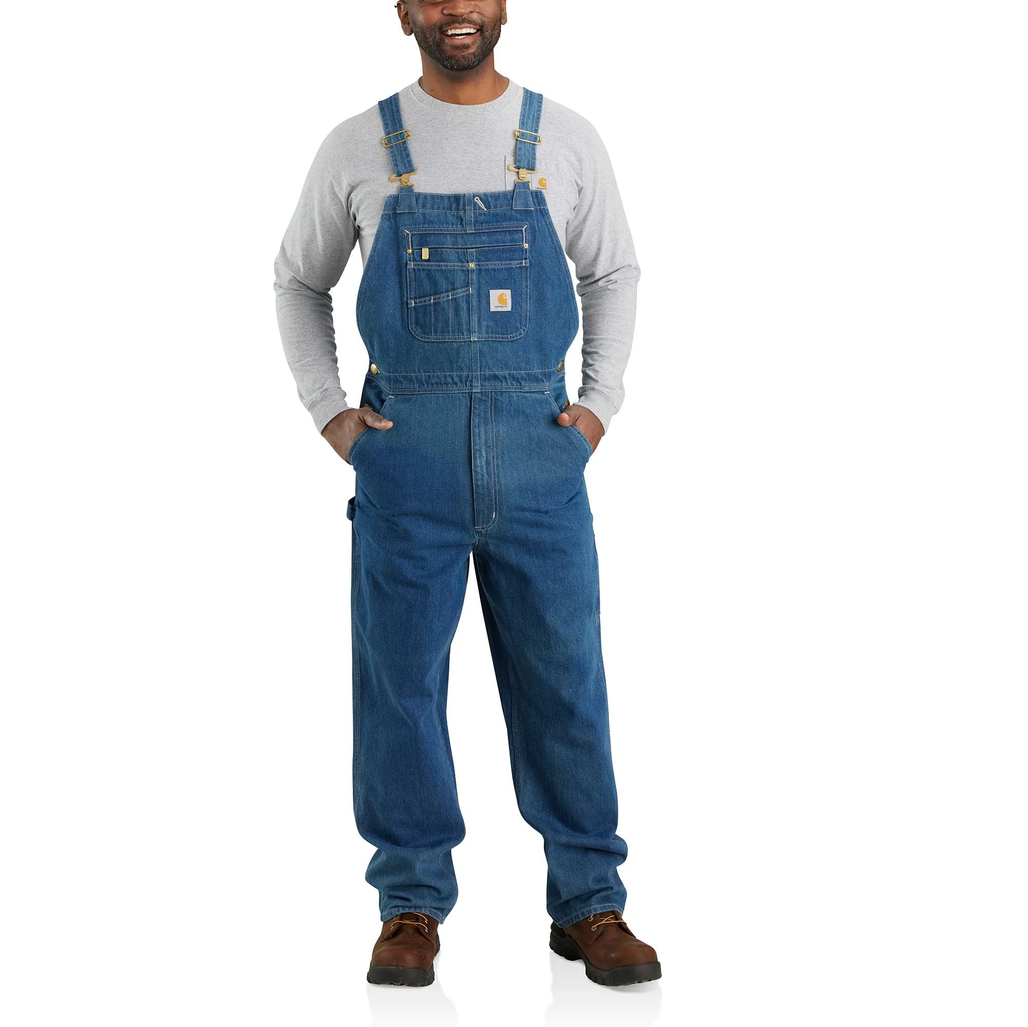 Loose Fit Denim Bib Overall For Men, Darkstone, Size W54, Model Or4672-m