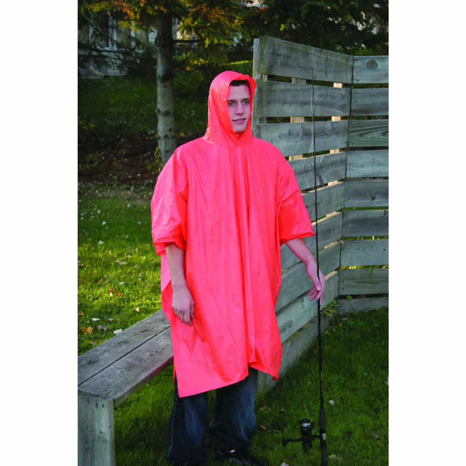 Orange Vinyl Rain Poncho 50" X 80" Unisex Waterproof
