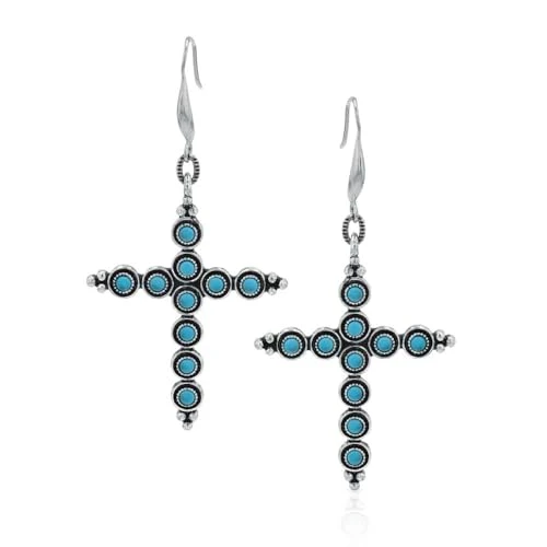 True Blue Attitude Cross Earrings With Synthetic Turquoise