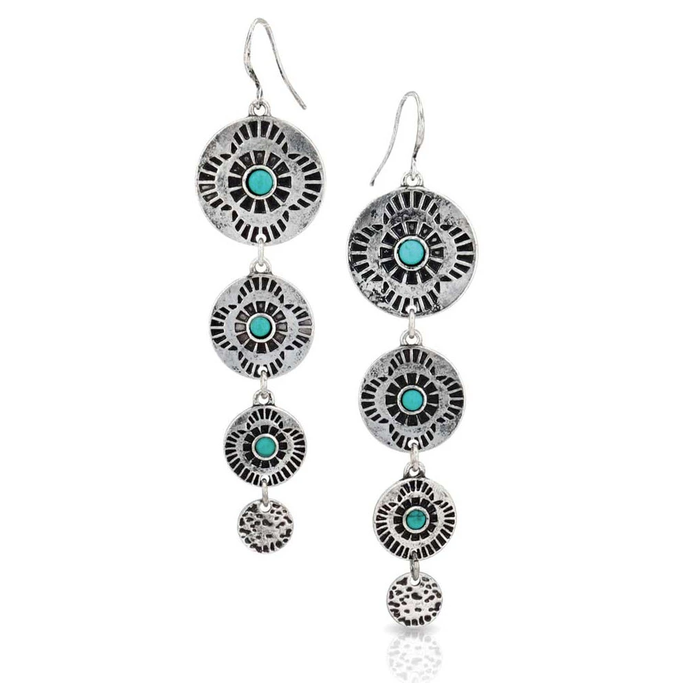 Conchos Multiplied Turquoise Attitude Earrings With Fish Hook Wires