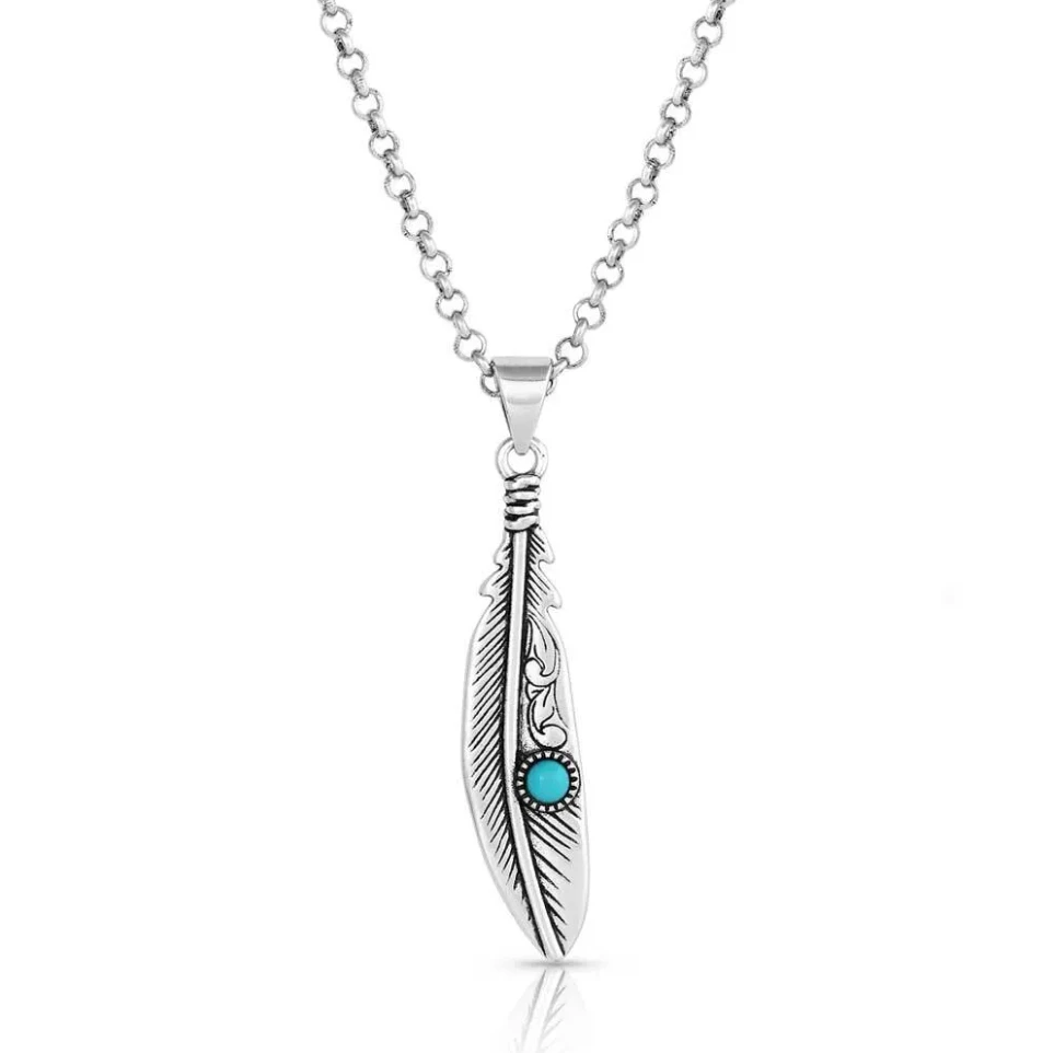 Solo Flight Turquoise Feather Necklace With 18 Inch Chain