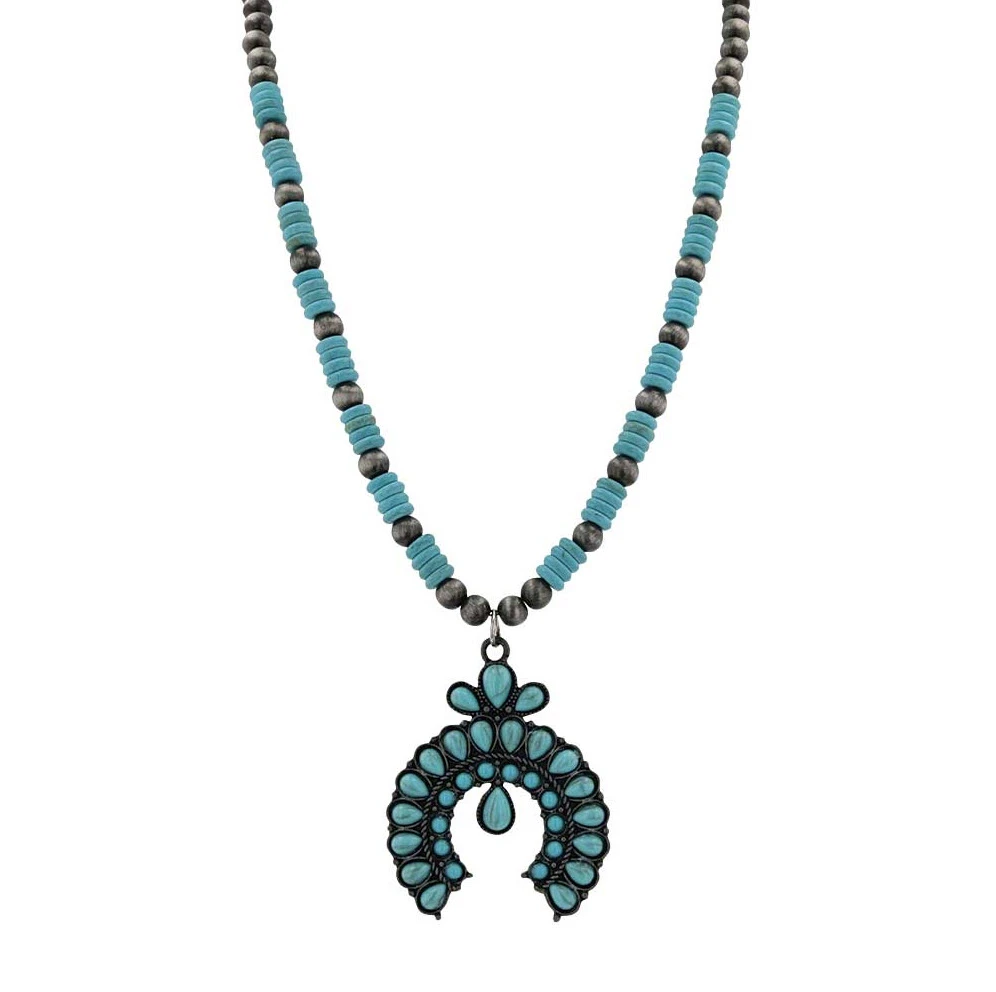 Vibrant Turquoise Squash Blossom Attitude Necklace With Adjustable Chain