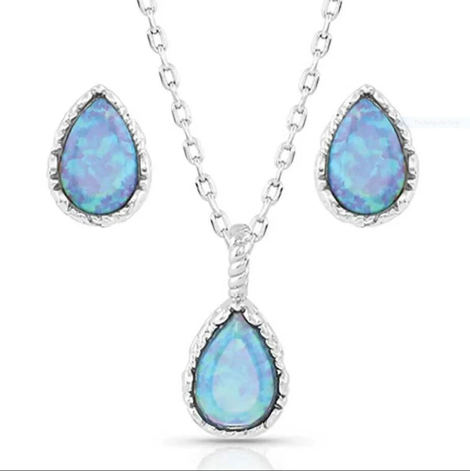 Captivating Teardrop Jewelry Set With Opal And Silver-toned Metal