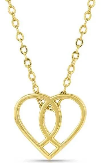 Connected Faith Heart Necklace With Christian Fish Symbol - 18k Gold-plated