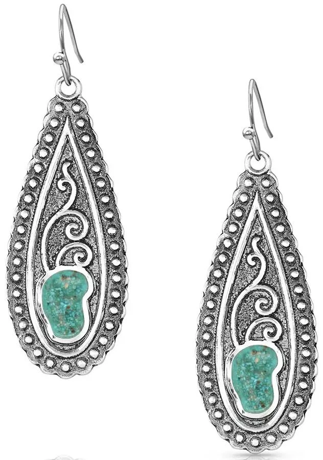 Country Roads Turquoise Earrings - Slim Teardrop Shape With Hypoallergenic Hooks