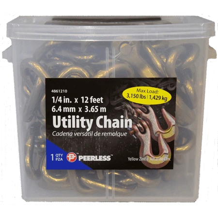 Utility Yellow Zinc Plated Tow Chain With Hooks 1/4" X 12'
