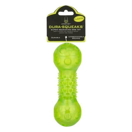 Dura-squeaks Medium Green Barbell Super Squeaking Dog Toy