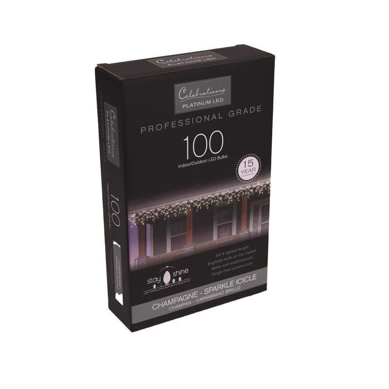 Platinum Led T5 Pure White/warm White 100 Count Icicle Christmas Lights 9.5 Ft.