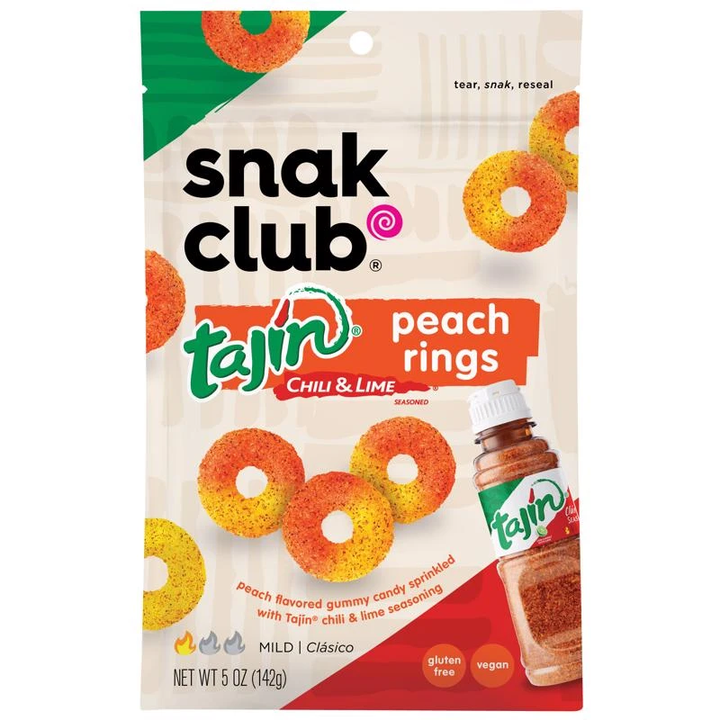 Tajin Chili And Lime Peach Rings 5 Ounce Bagged Candy