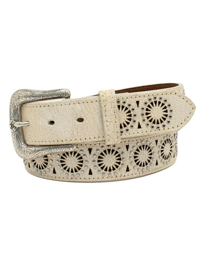 A1533405-l 1.5 Inch Women's Belt With Pierced Starburst Cutouts Buckle In White - Large