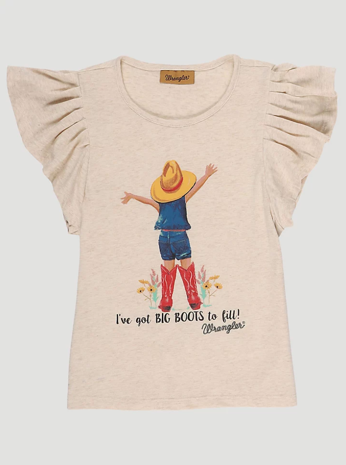Girl's Ruffle Sleeve Top In Oatmeal Heather, Size Extra Large