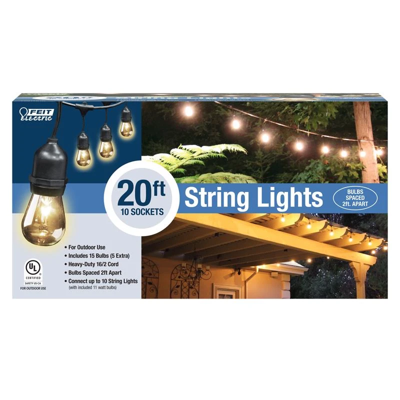 Incandescent String Light Set 20 Ft With 10 Clear Bulbs For Indoor/outdoor Use