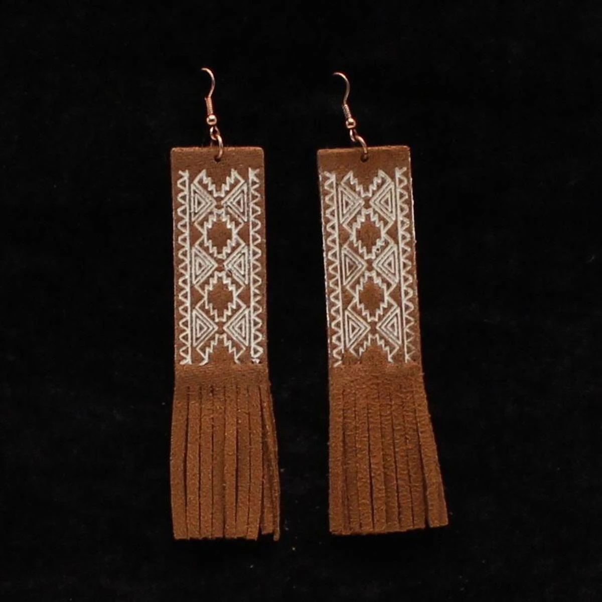 30378 Fringe White Stamp Earring With Brown Accents