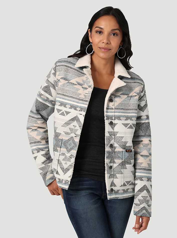 Women's Sherpa Lined Southwestern Barn Jacket In Smoky Grey, Size Xl