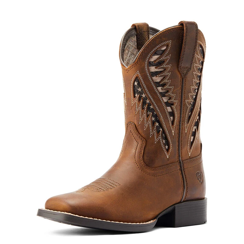 Kid's Quickdraw Venttek Western Boot, Distressed Tan, Size 11 Medium