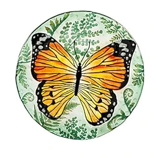 18 Hand Painted Bird Bath With Crushed Glass - Monarch Design, 18.1 X 18.1 X 1.6 Inches