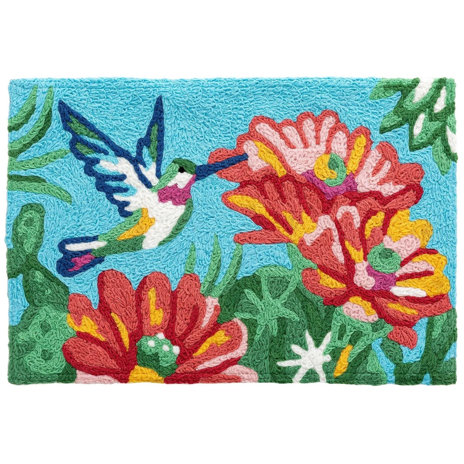 30 In. L X 20 In. W Multi-color Blooming Cactus Hummingbird Polyester Accent Rug