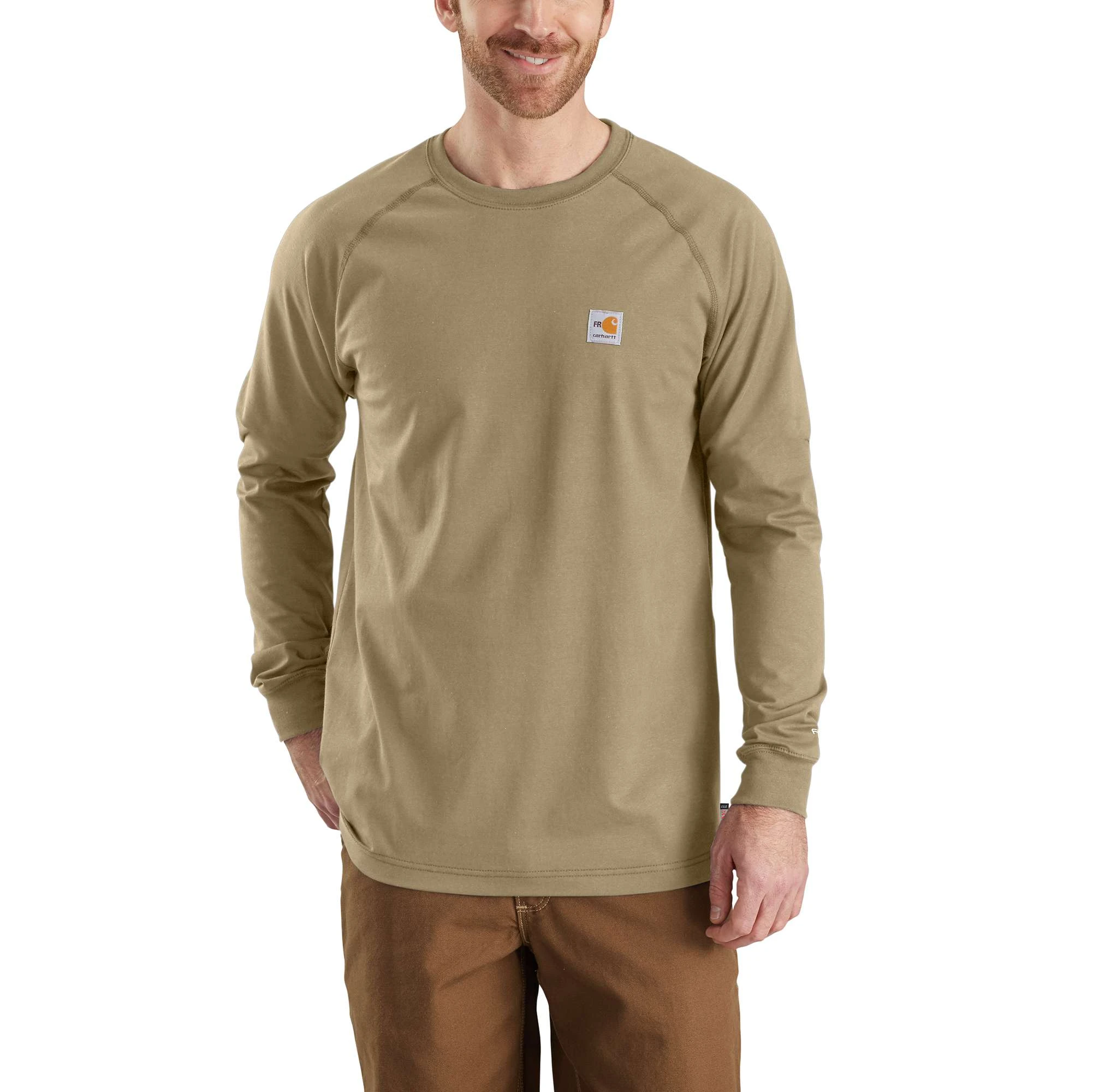Flame-resistant Force Long-sleeve T-shirt, Khaki, Xl, Model Tk2904-frm