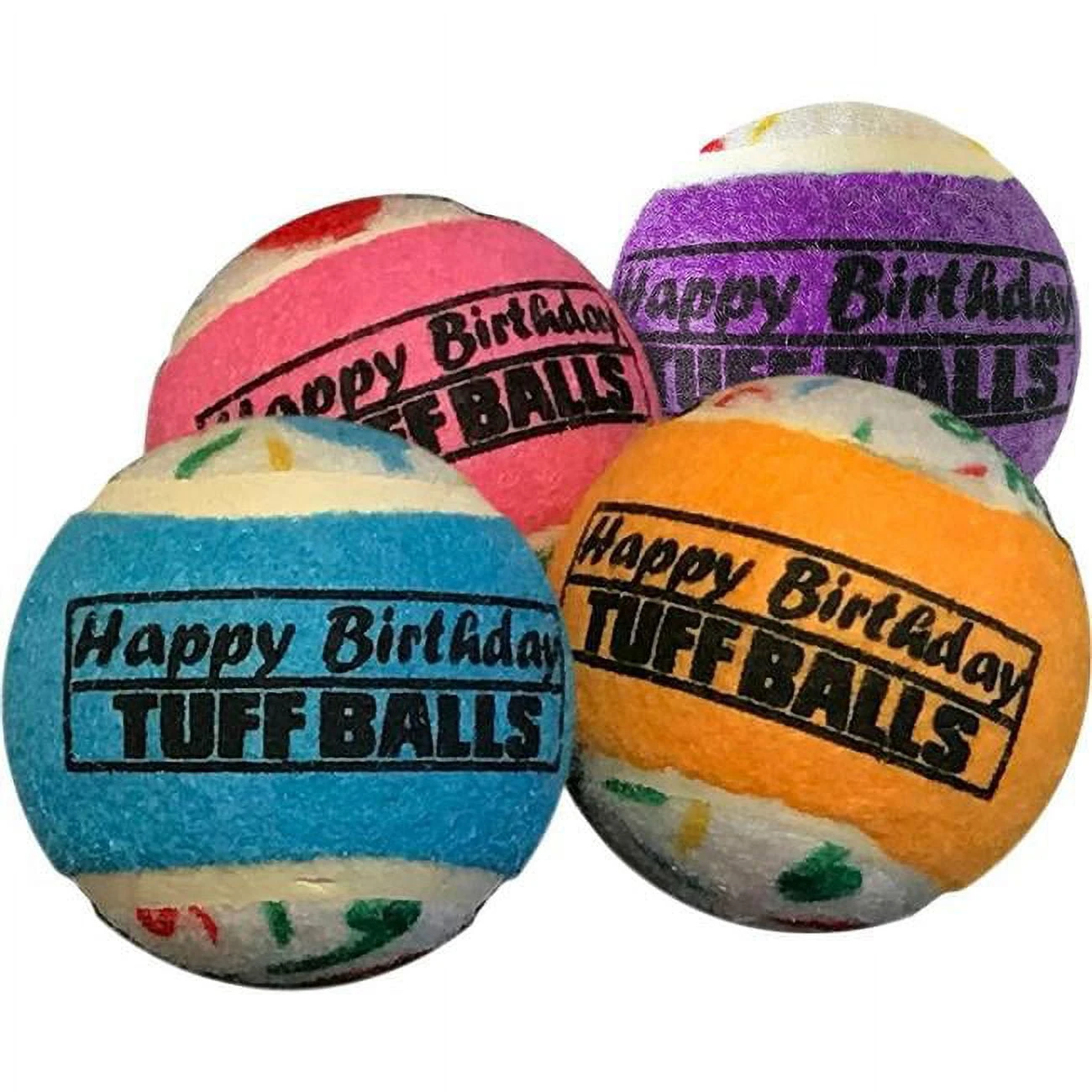 Petsport Jr Happy Birthday Tuff Balls Multi Color 1.8" 4pk