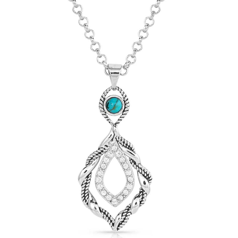 Twisted In Time Crystal Turquoise Necklace With Teardrop Design