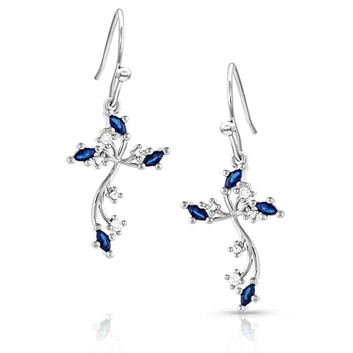Western Lifestyle Blue Crystal Cross Earrings