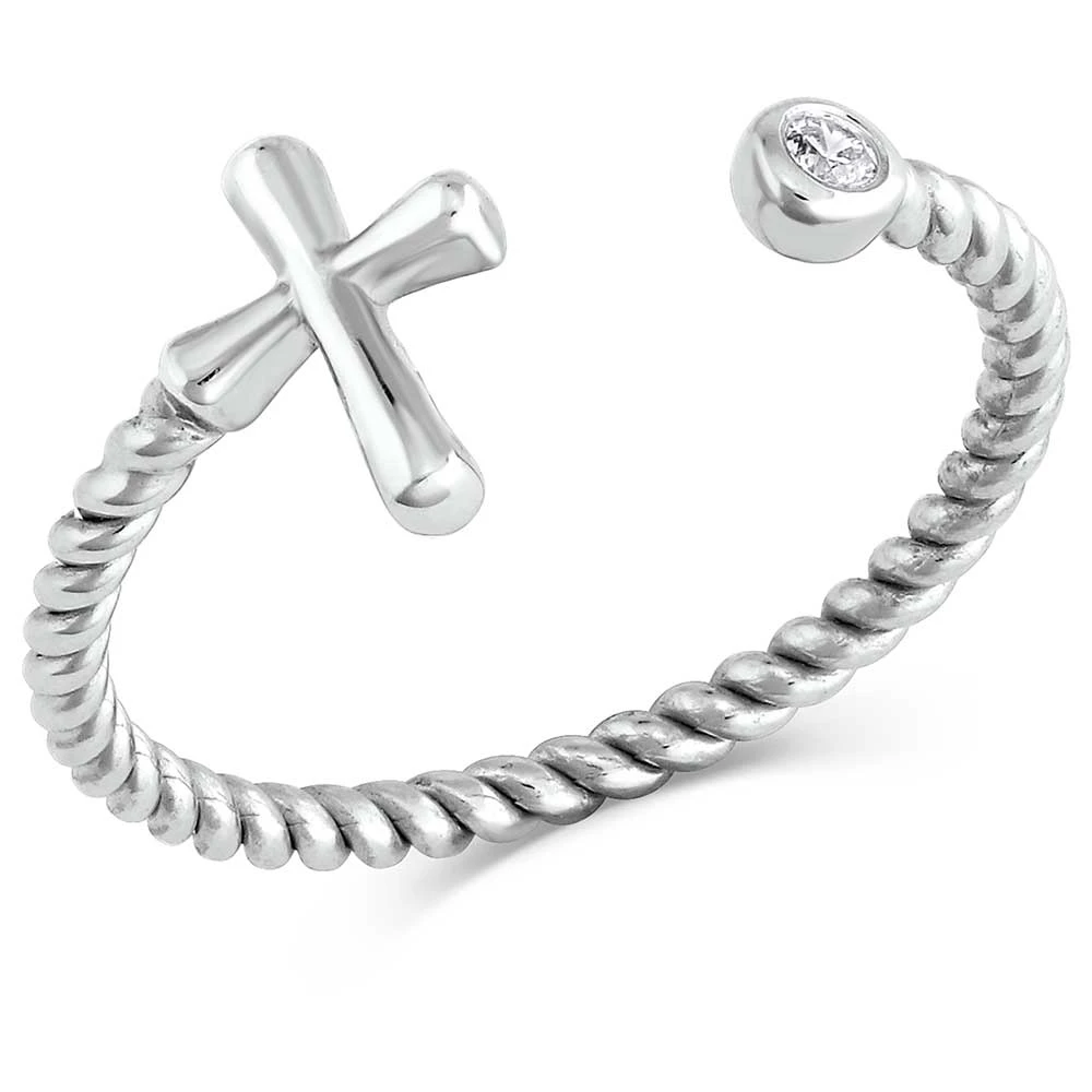 Faith On Full Ring With Cubic Zirconia And Twisted Rope Design