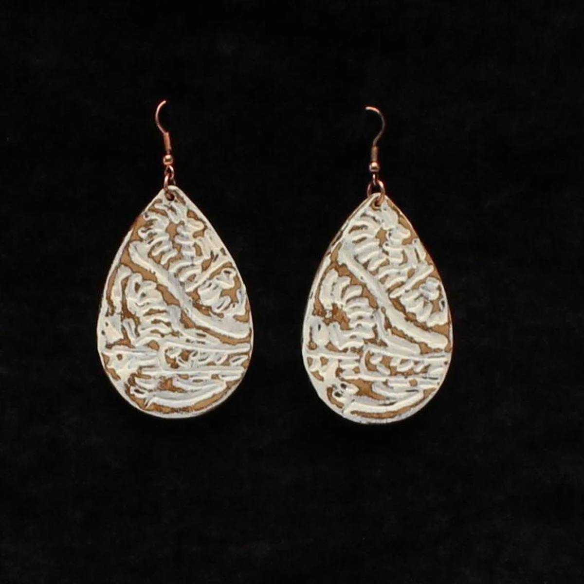 Leather Tear Drop Floral Stamped Earrings In White - Stylish Accessory