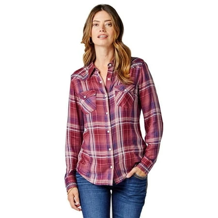 Women's 112321237 Western Snap Shirt With Embroidery In Burgundy