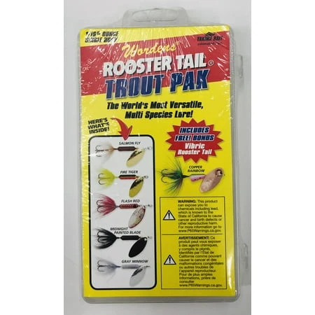 Yakima Bait Worden's Rooster Tail Trout Fishing Lures, Assorted Colors, 1/16 oz., 6 Count, RTBX.206.S773