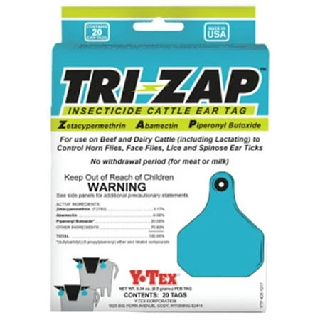 Tri-Zap Insecticide Fly Cattle Ear Tags 20 Count No Withdrawl