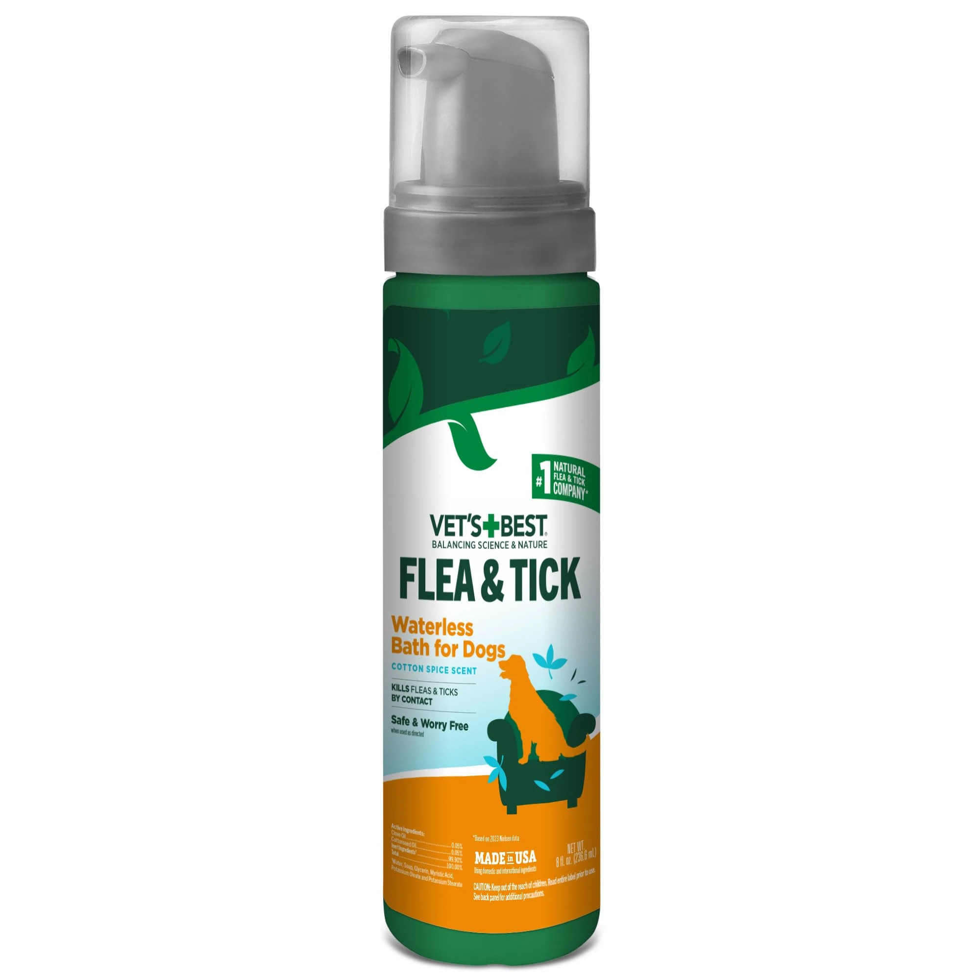 VET'S BEST Flea & Tick WATERLESS Bath Dog 8OZ
