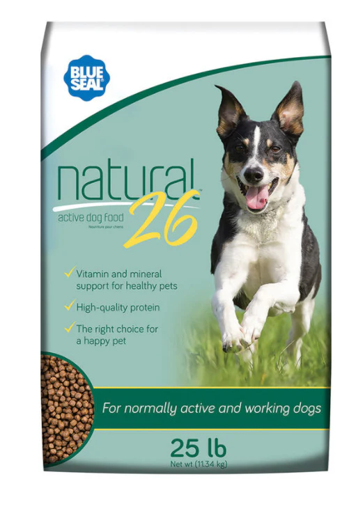 Natural 26% Protein 25 Pound Dog Food - Blue Seal Brand