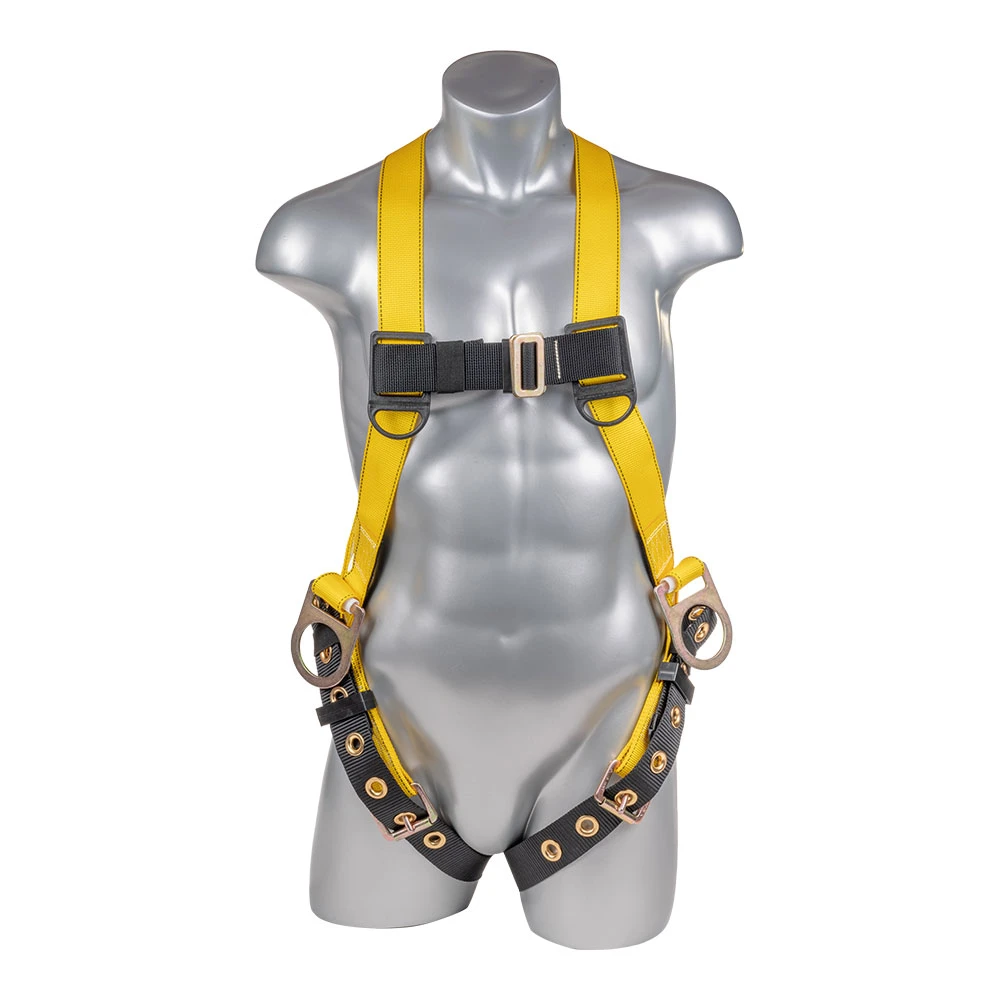 PALMER SAFETY Harness 3pt., Tongue and Buckle Leg Straps, Back/Side D-Rings, Yellow