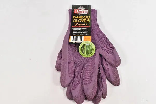 Women's Medium Bamboo Knit Shell Gloves with Purple Latex Coated Palm and Fingers