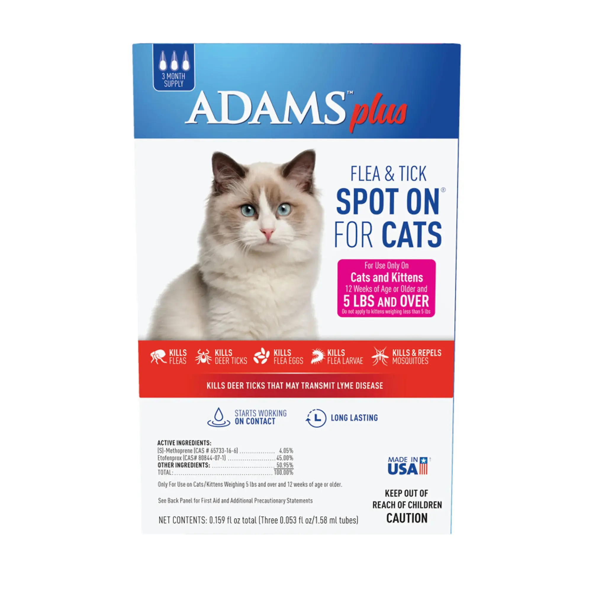 ADAMS SPOT ON CATS OVER 5LB 3 Month