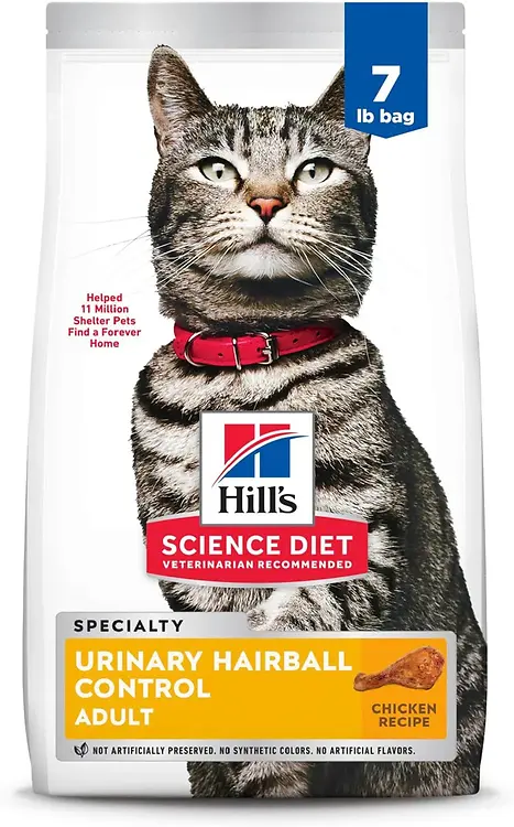 Science Diet Adult Urinary Hairball Control Cat Food, 7 Lb Chicken Recipe