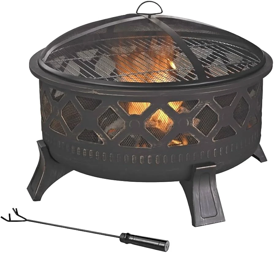 Round Steel Outdoor Fire Pit Grate 32"