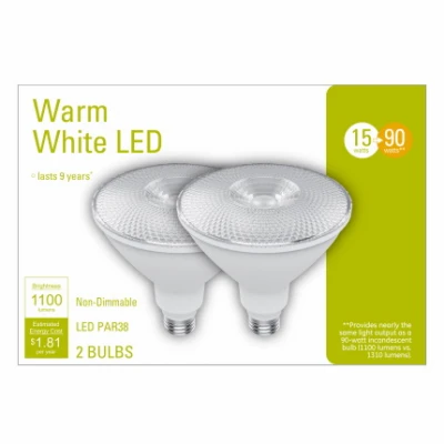 LED Outdoor Floodlight Bulbs, Warm White, Clear, 1200 Lumens, 15 Watt, 2-Pk.