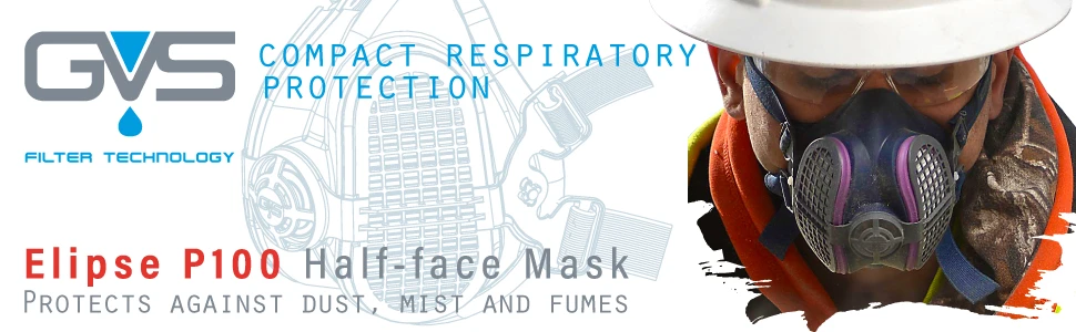 GVS SPR457 Elipse P100 Dust Half Mask Respirator with replaceable and reusable filters included, Blue, MED/LG size