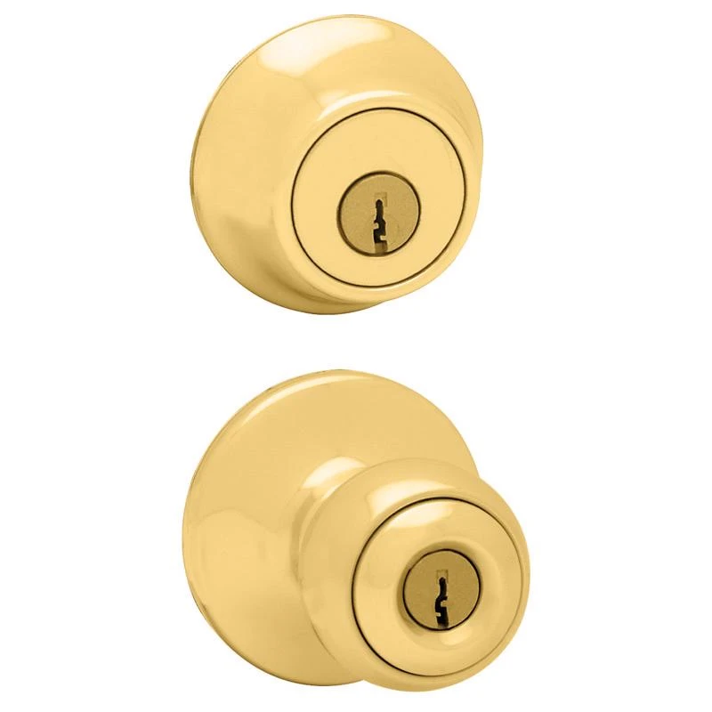 Polo Polished Brass Deadbolt and Entry Door Knob