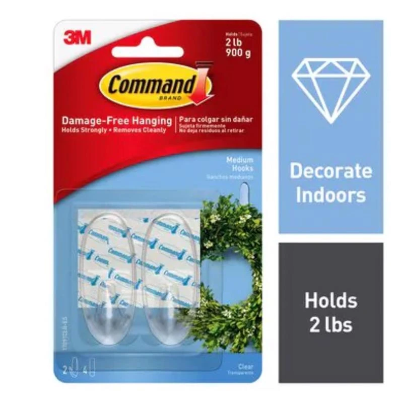 Command Medium Clear Plastic Hook 1.625 in. L 2 pk