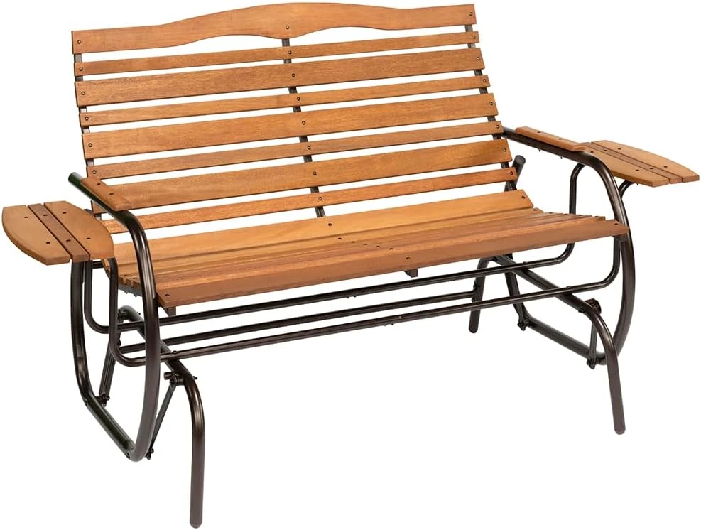 Country Garden Hi-Back Outdoor Glider With Hardwood Slats and Removable Trays, 66 Inches Wide