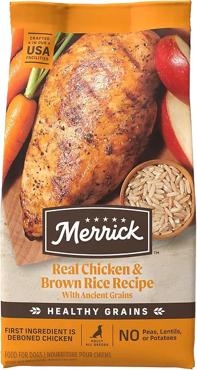 Merrick Classic Healthy Grains Chicken+ Brown Rice Recipe with Ancient Grains Dry Dog Food, 25 lbs.