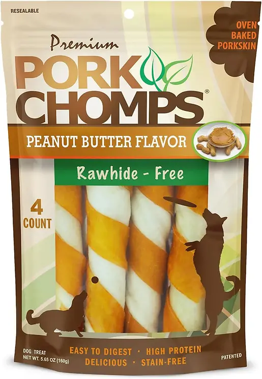Pork Chomps Twist Dog Treats - Peanut Butter - Large - 4ct