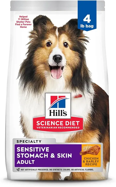 Science Diet Adult Sensitive Stomach & Skin Dog Food, Chicken & Barley Recipe, 4 Lb