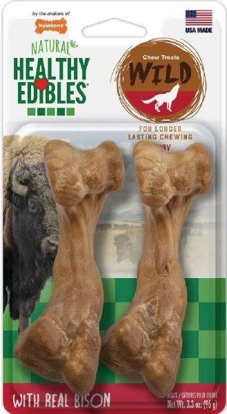 Nylabone Healthy Edibles Bison Flavored Dog Bone Chews, Medium 2ct