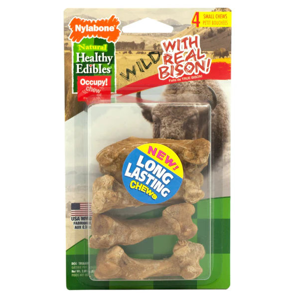 Nylabone Healthy Edibles Bison Flavored Dog Bone Chews, Small, 4 chews
