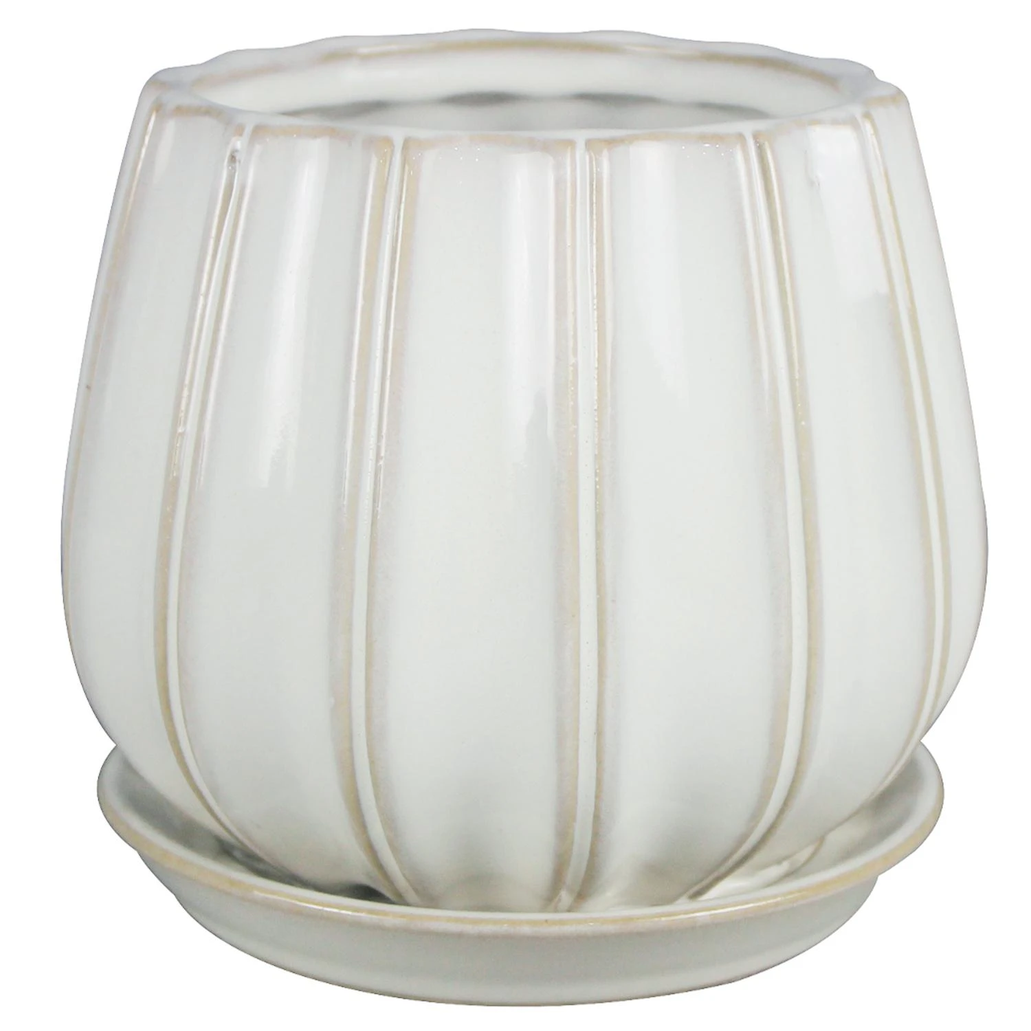 Trendspot Contour 5.5 In. H X 5.9 In. W Ceramic Planter With Saucer, White
